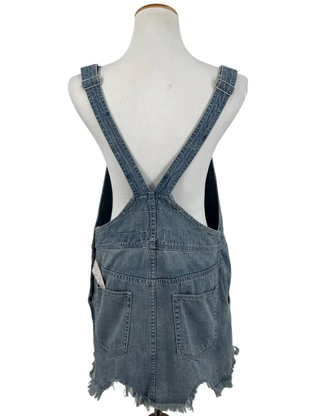 NWOT Free People Distressed Denim Overall Mini Skirt 12/L | Indie Sleaze Grunge - Picture 7 of 16